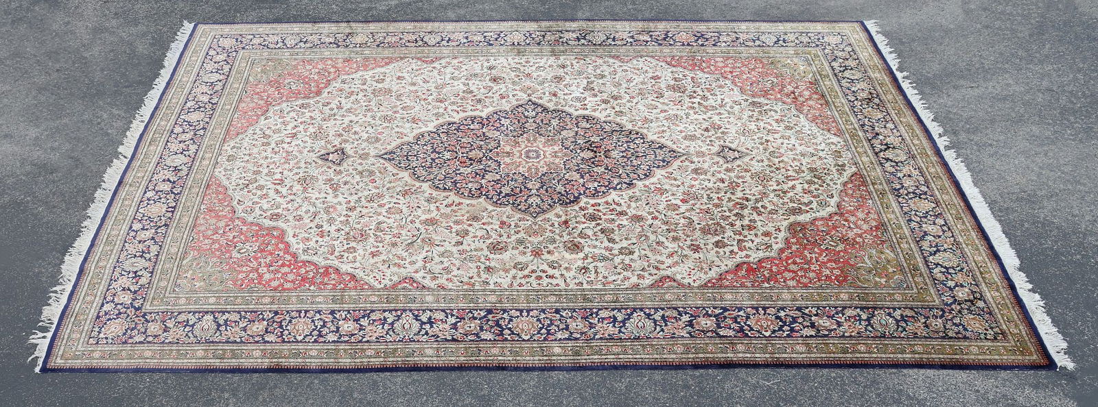 ESTATE HAND-TIED CHINESE SILK RUG, 16'3" X 11'4": Estate hand-tied Chinese silk rug, approx 16'3"l, 11'4"w **Provenance: the contents of a retired Wall Street executive's lakeside compound** **Please Note: All of the rugs offere