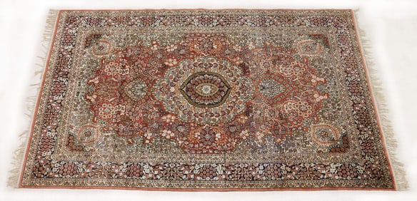 ESTATE HAND-TIED CHINESE SILK RUG, 8'4" X 5'3"