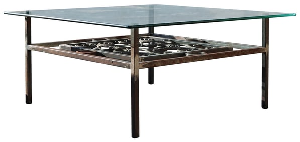 CONTEMPORARY GLASS-TOP IRON OUTDOOR PATIO COFFEE TABLE