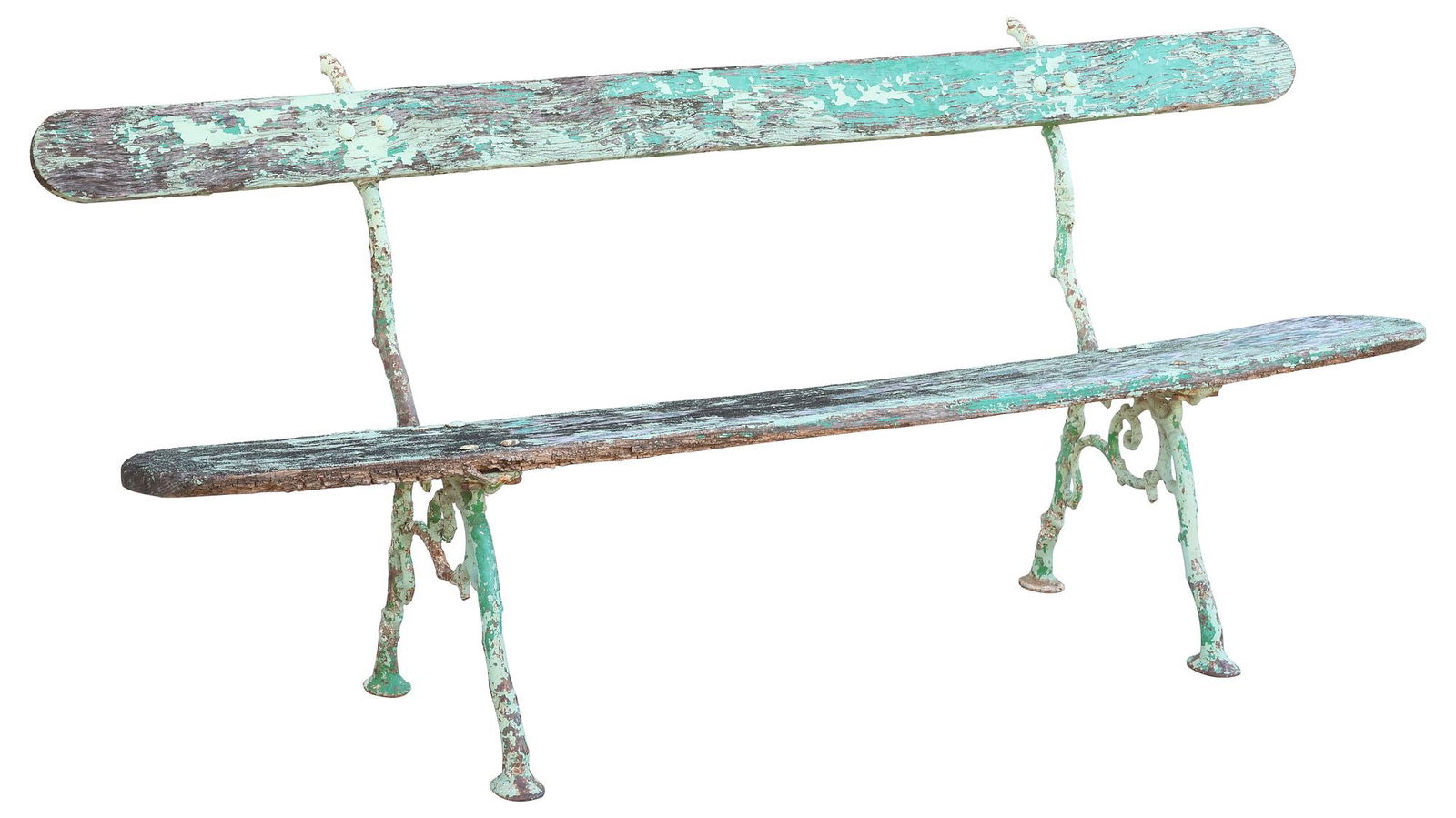 CAST IRON & PAINTED WOOD GARDEN BENCH (1 of 3)
