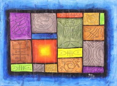 SIGNED MODERN COLOR BLOCK ACRYLIC PAINTING ON CANVAS