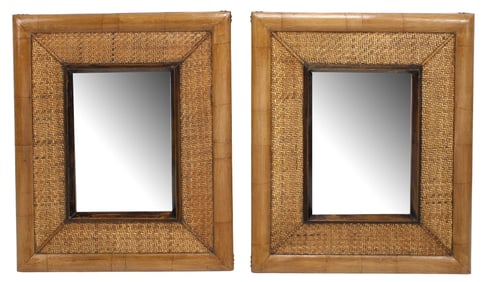 (2) BAMBOO & RATTAN FRAMED MIRRORS, 35.5" X 29.5"