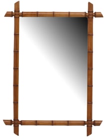 FRENCH TURNED WOOD FAUX BAMBOO MIRROR, 36" X 26.5"