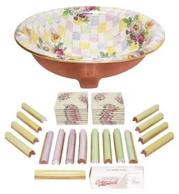 (36) MACKENZIE-CHILDS CERAMIC BATHROOM ACCESSORIES, SINK, TILES & EDGE MOLDING