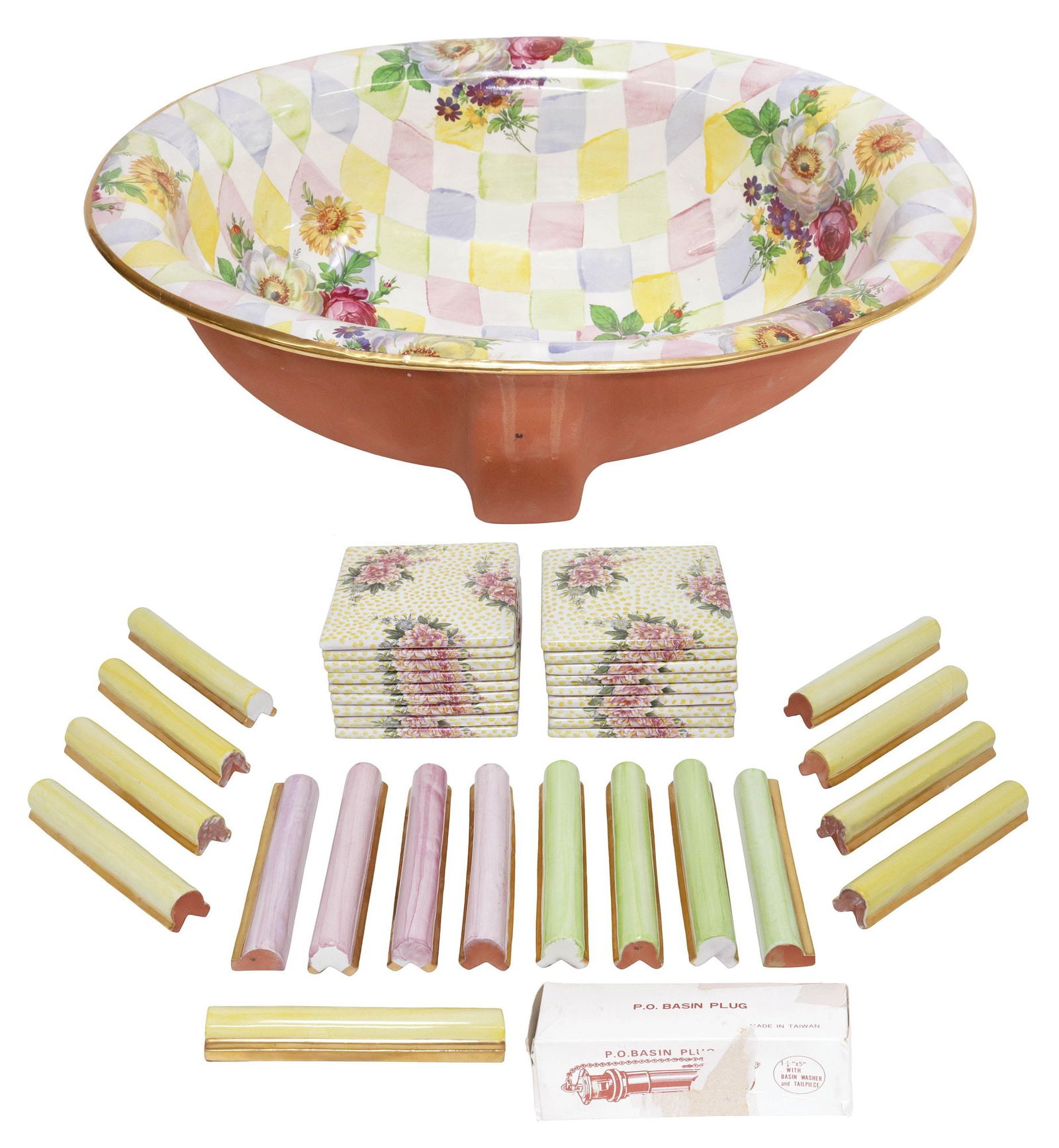 (36) MACKENZIE-CHILDS CERAMIC BATHROOM ACCESSORIES, SINK, TILES & EDGE MOLDING (1 of 13)