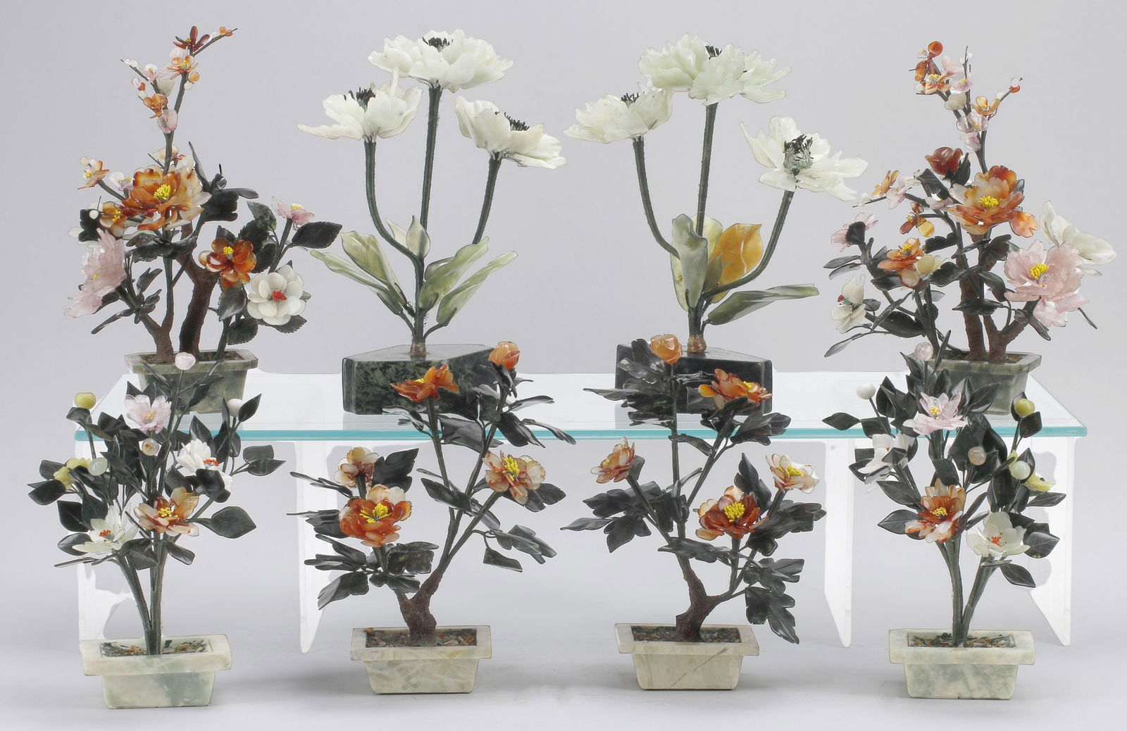 (8) CHINESE HARDSTONE FLOWERING TREES IN STONE PLANTERS (1 of 4)