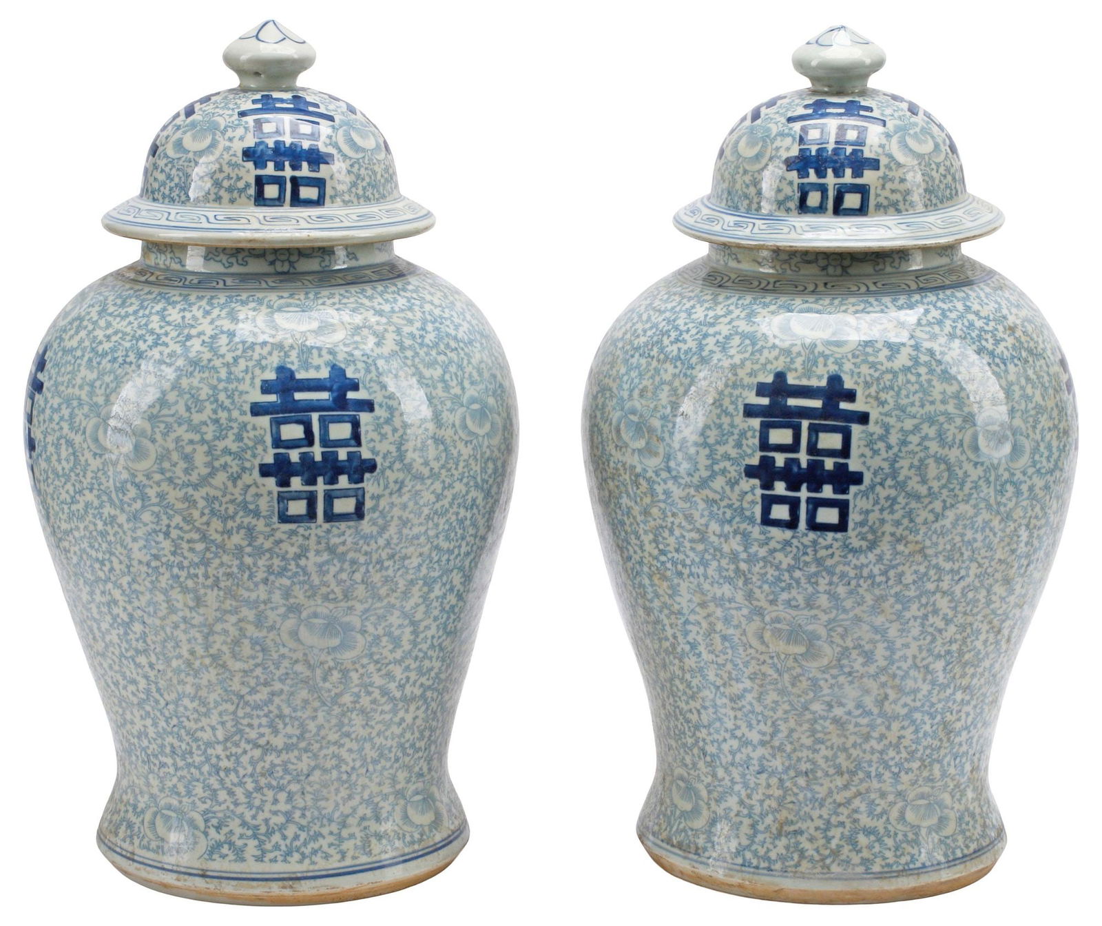 (2) CHINESE BLUE & WHITE PORCELAIN COVERED GINGER JARS (1 of 5)