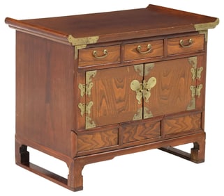 ASIAN HARDWOOD CABINET / CHEST WITH BRASS BUTTERFLY MOUNTS