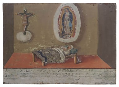 OIL ON TIN EX-VOTO, HEALING FROM THE VIRGIN OF GUADALUPE