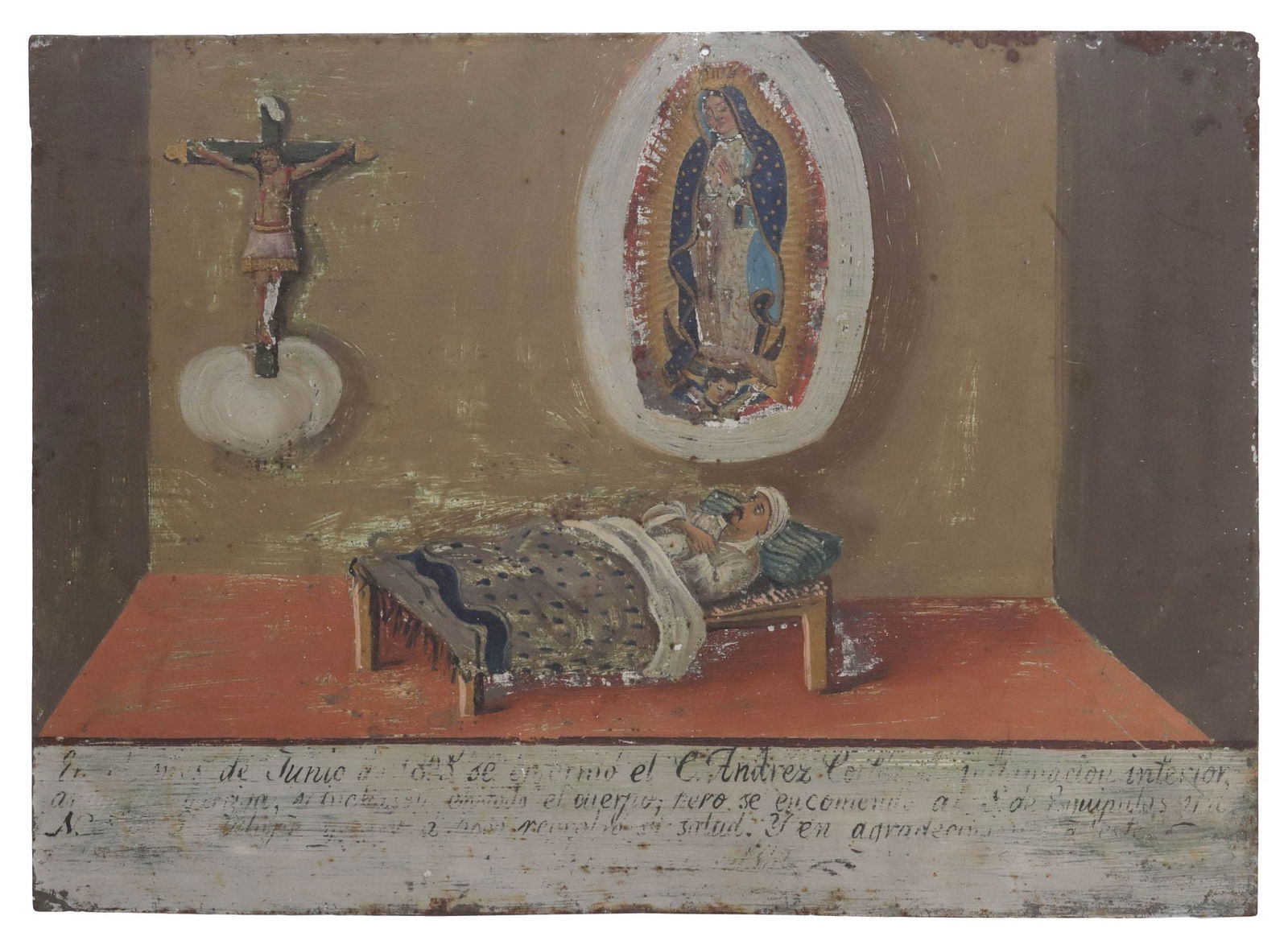 OIL ON TIN EX-VOTO, HEALING FROM THE VIRGIN OF GUADALUPE (1 of 3)