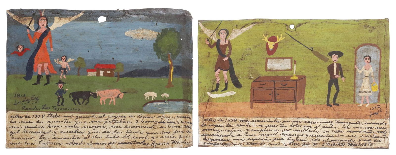 (2) RELIGIOUS OIL ON TIN EX-VOTOS ANGELS, MEXICO (1 of 4)