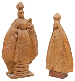 SPANISH COLONIAL STYLE CARVED SANTO FIGURES, MARY & NOSSA SENHORA APARECIDE