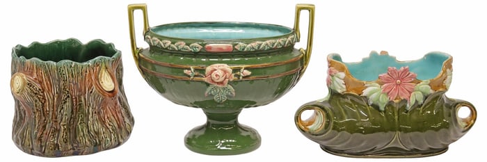 (3) FRENCH MAJOLICA GLAZED JARDINIERES / PLANTERS