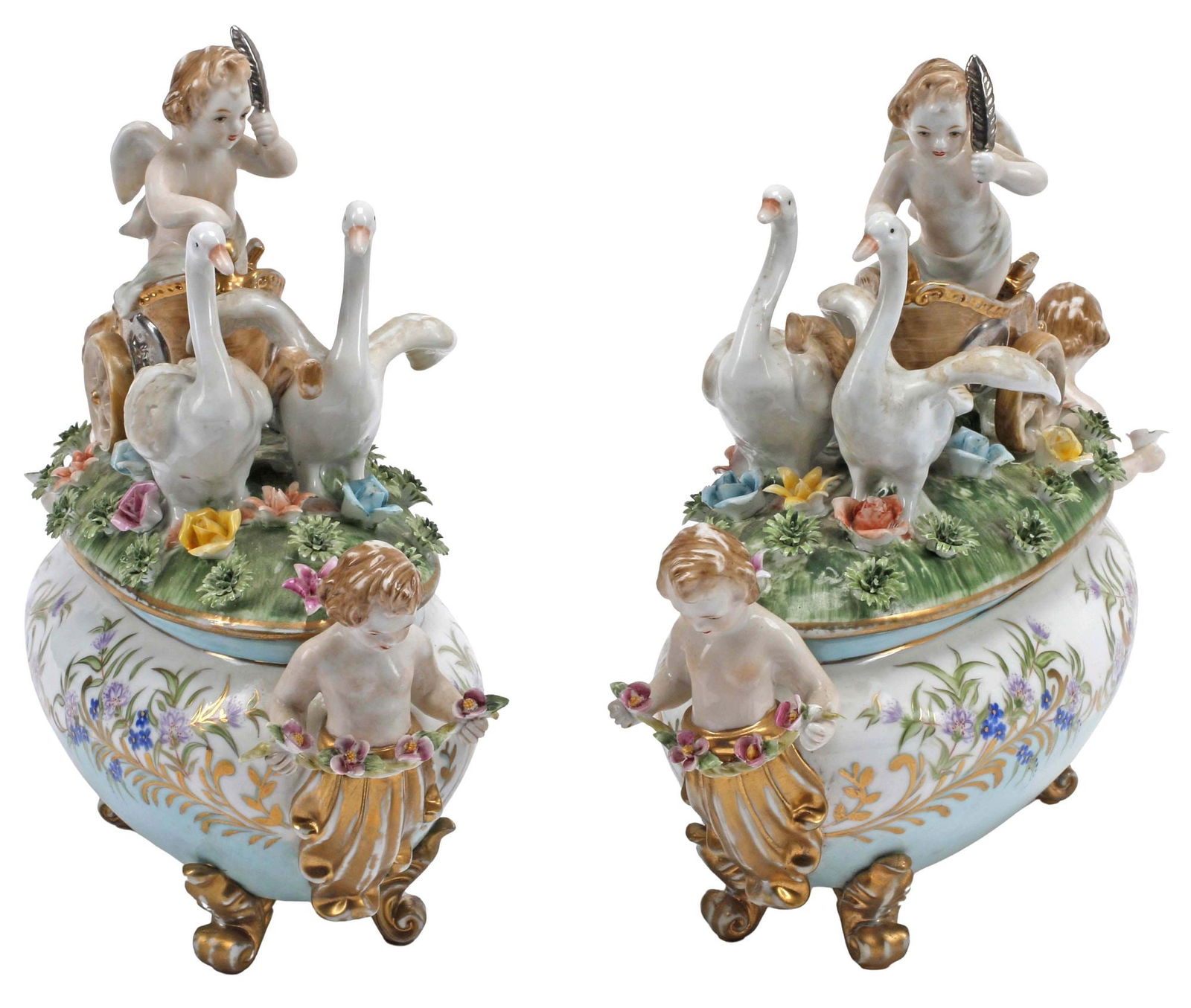 (2) MEISSEN STYLE FIGURAL CHERUB PORCELAIN COVERED TUREENS (1 of 5)