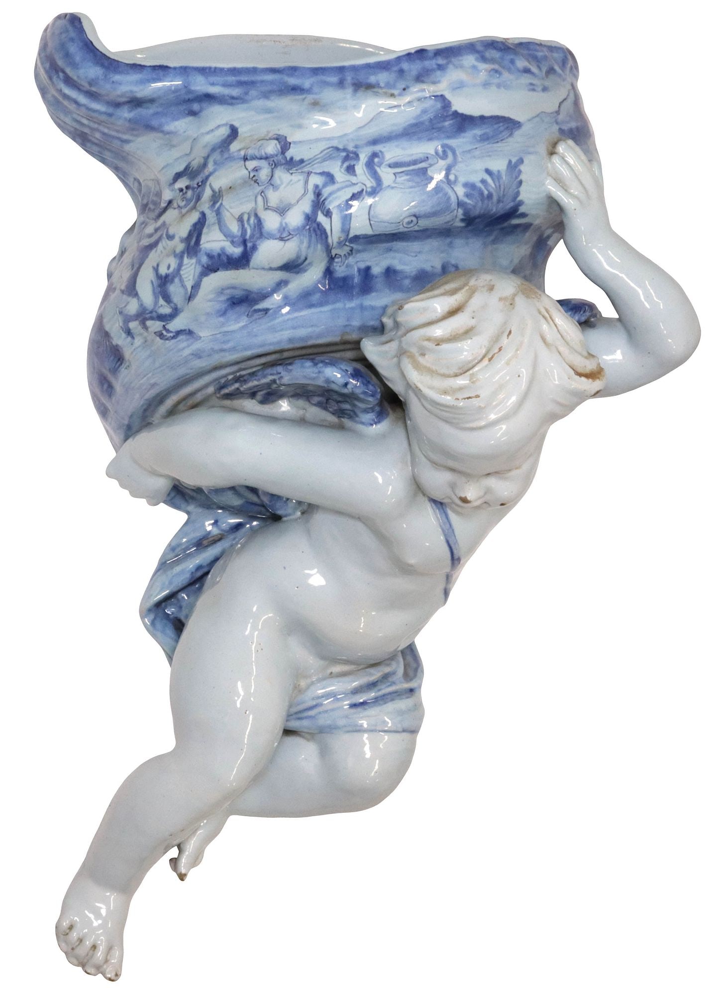 LARGE ITALIAN CANTAGALLI MAJOLICA FIGURAL WALL-MOUNTED PLANTER (1 of 5)
