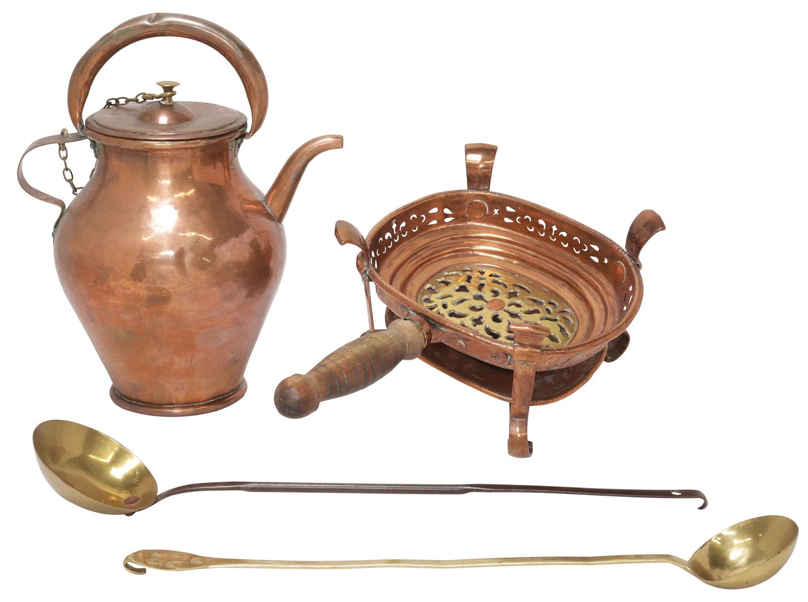 (4) COPPER & BRASS KITCHENWARE, LADLES, PITCHER & BRAZIER (1 of 7)
