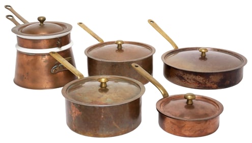 (5) COPPER & CERAMIC COOKWARE, SWISS SAUCEPANS & BAIN-MARIE BOILER