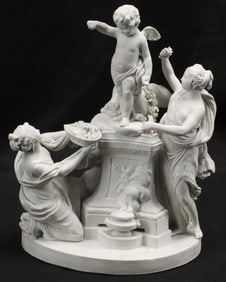 SEVRES STYLE BISCUIT PORCELAIN FIGURAL GROUP, 'THE OFFERING TO LOVE'