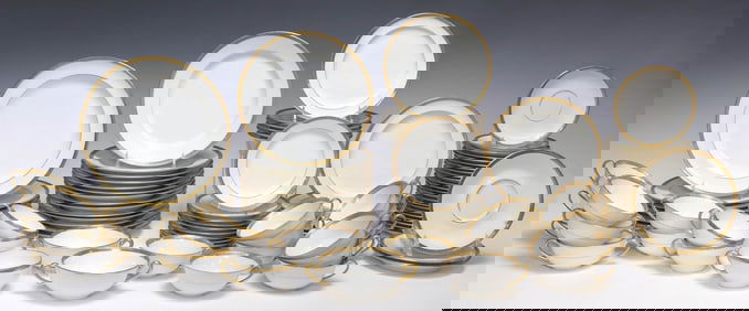 (97) LIMOGES LANTERNIER GILT-ENCRUSTED PORCELAIN DINNER SERVICE