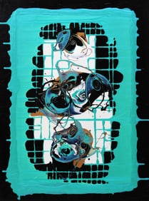 PETRONELLA GREER (B.1945) PAINTING, 'CIRCUIT BREAKER,' 40" X 30"