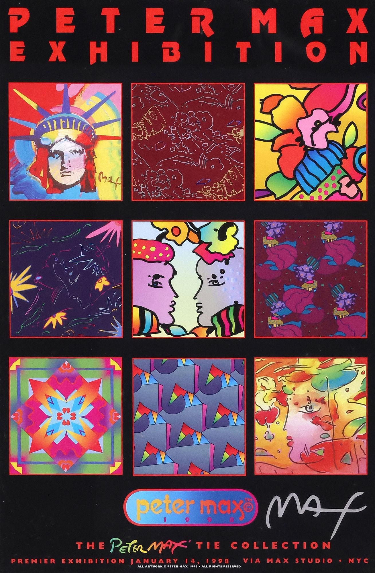 SIGNED 1998 POP ART EXHIBITION POSTER, 'PETER MAX TIE COLLECTION' (1 of 5)