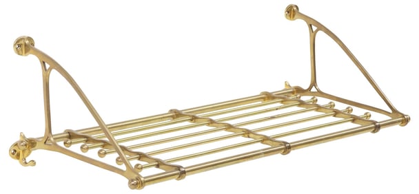 CONTEMPORARY GILT METAL WALL-MOUNTED TOWEL / LUGGAGE RACK