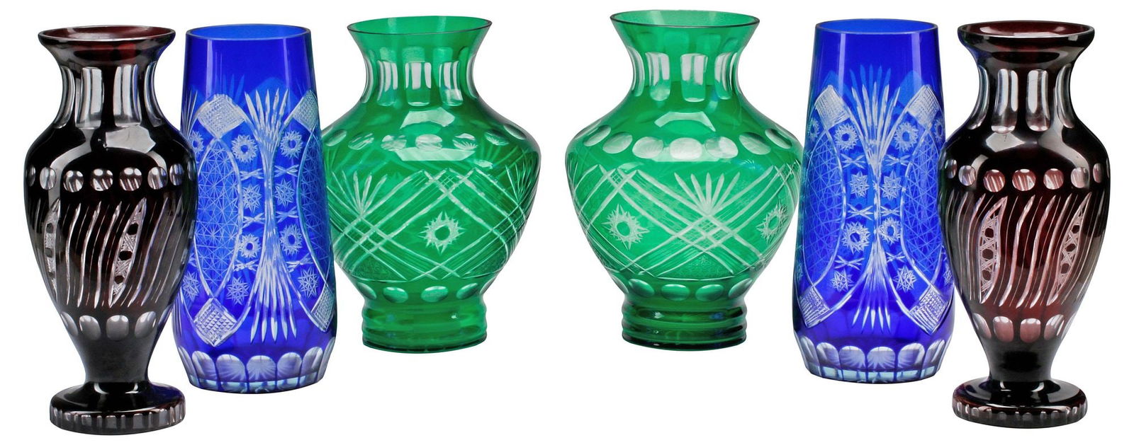 (6) BOHEMIAN STYLE COLOR CUT-TO-CLEAR CRYSTAL VASES (1 of 4)