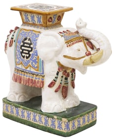 CHINESE POLYCHROME GLAZED CERAMIC ELEPHANT GARDEN STOOL