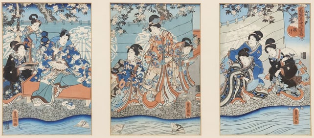 UTAGAWA KUNISADA (1786-1865) JAPANESE WOODBLOCK TRIPTYCH