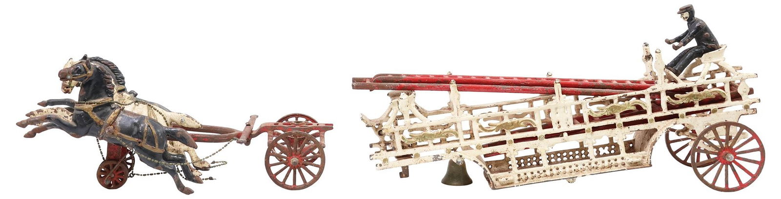 CAST IRON THREE HORSE FIRE LADDER WAGON TOY (1 of 5)