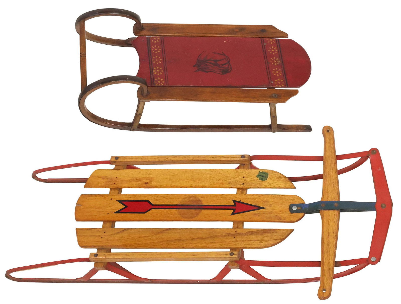 (2) VINTAGE AMERICAN CHILD'S SLEIGHS, FREQUENT FLYER & PARIS MAINE (1 of 9)