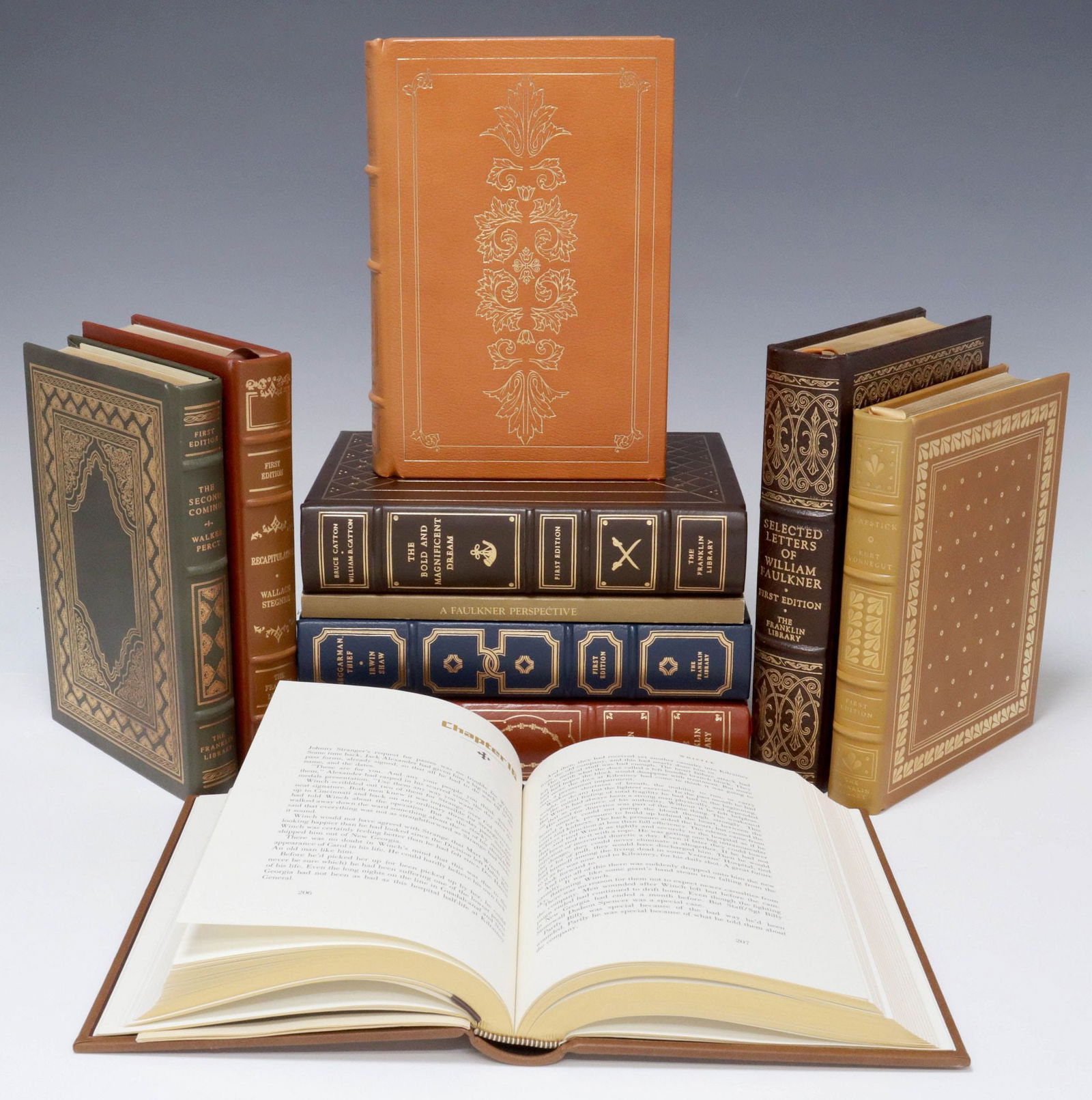 (10) FRANKLIN 1ST-EDITION LEATHER-BOUND LIBRARY SHELF BOOKS (1 of 6)