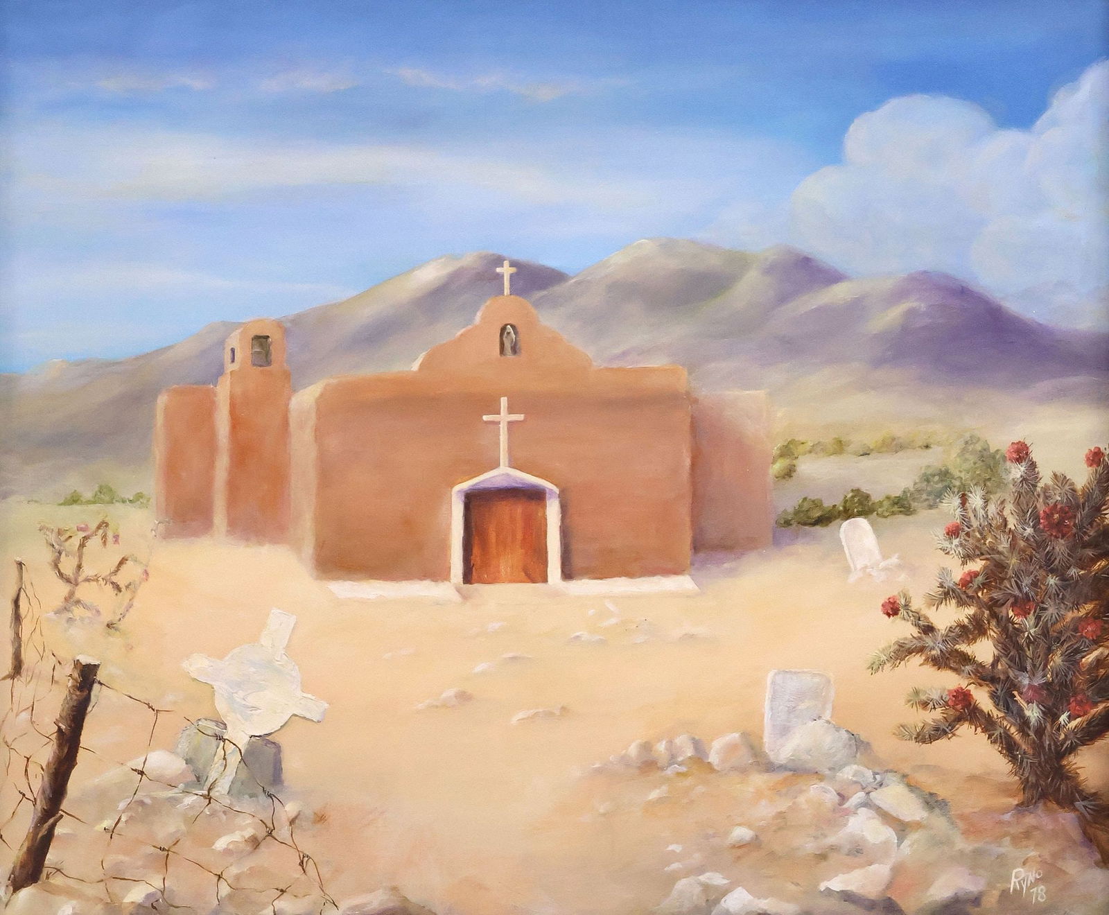 ROY RYNO (20th C.) DESERT SCENE PAINTING, 'CHURCH AT GOLDEN, NEW MEXICO' 1978 (1 of 5)