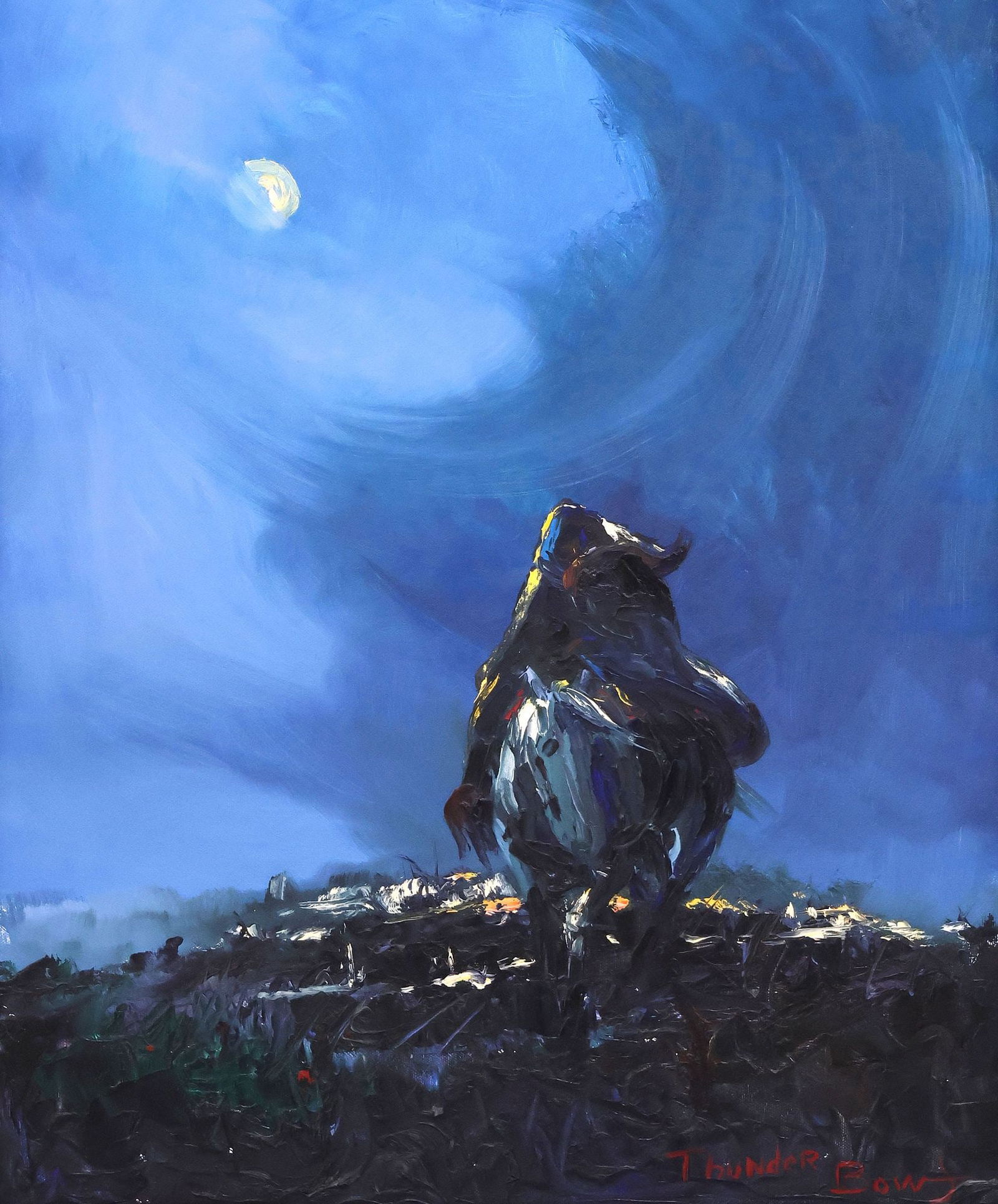 A. KELLY PRUITT (ATTRIB.) OIL PAINTING, NATIVE AMERICAN NOCTURNE (1 of 6)