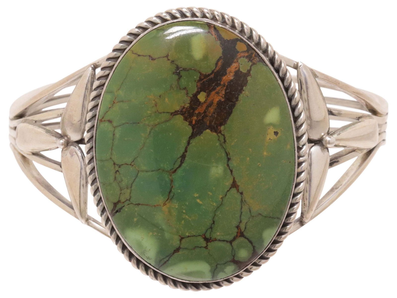 RUSSELL SAM NAVAJO STERLING SILVER & GREEN TURQUOISE CUFF BRACELET (1 of 5)