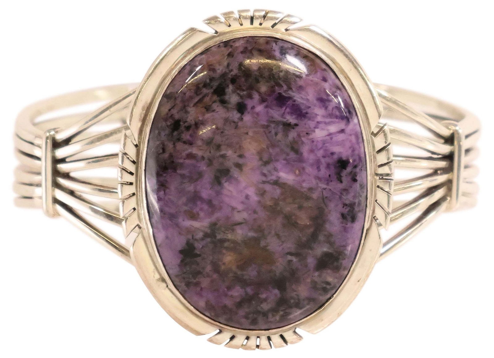 NATIVE AMERICAN SILVER & CHAROITE CUFF BRACELET (1 of 4)