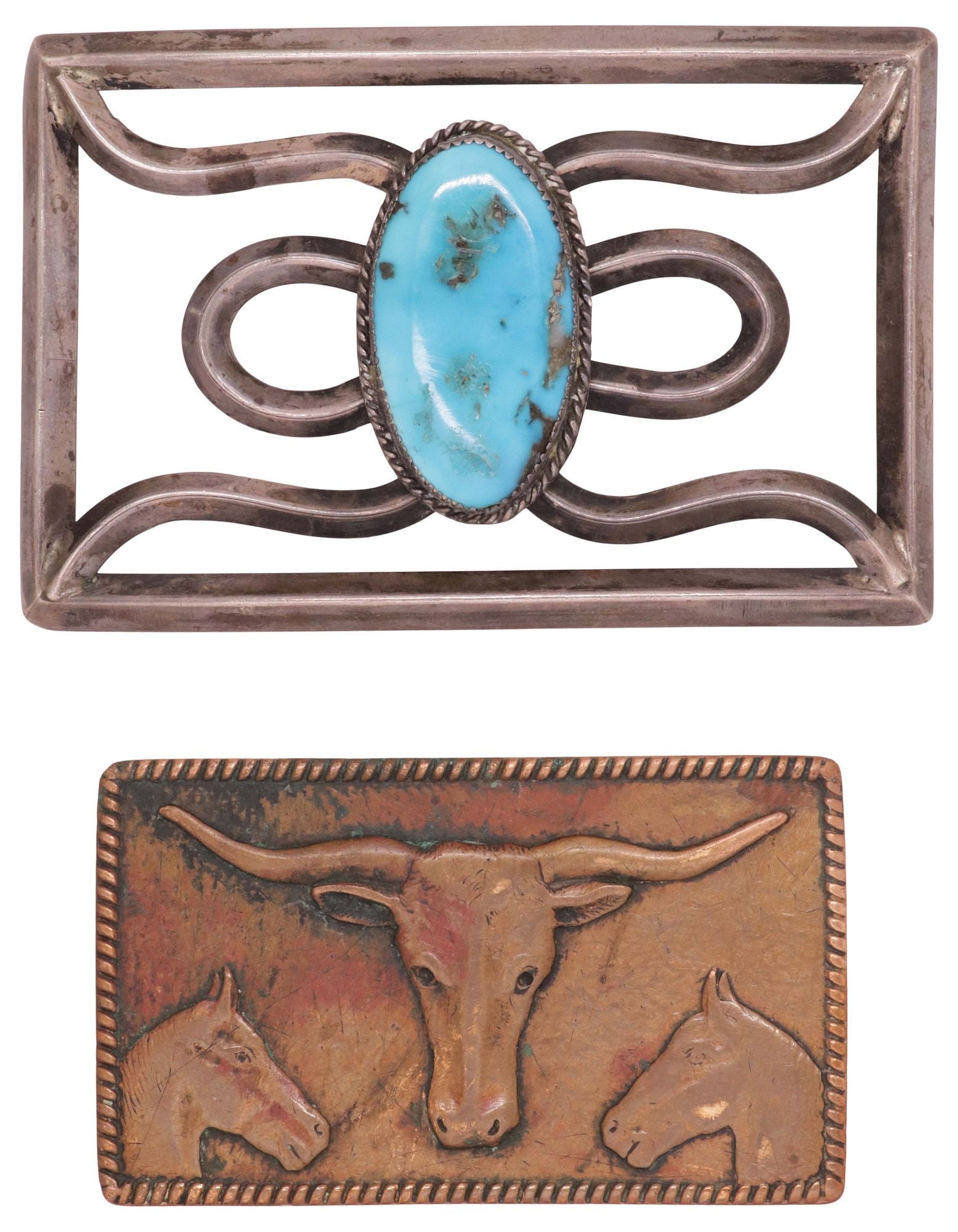 (2) NATIVE AMERICAN & SOUTHWEST BELT BUCKLES, TURQUOISE & LONGHORN (1 of 2)