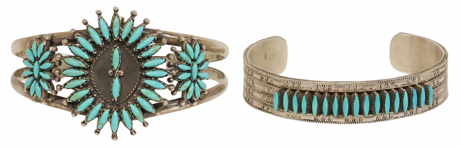 (2) ZUNI SILVER & PETIT POINT TURQUOISE CUFF BRACELETS (1 of 6)