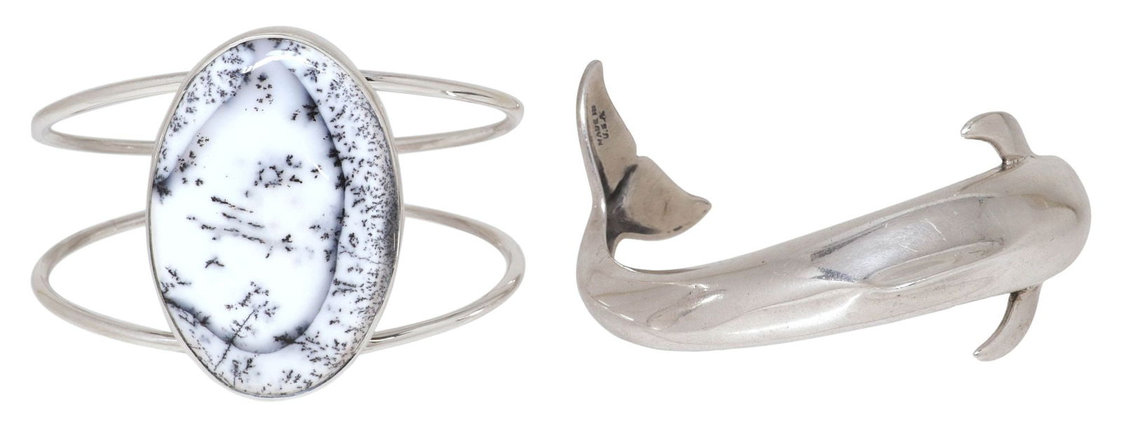 (2) SOUTHWEST STYLE STERLING & SILVER-TONE METAL CUFF BRACELETS (1 of 7)