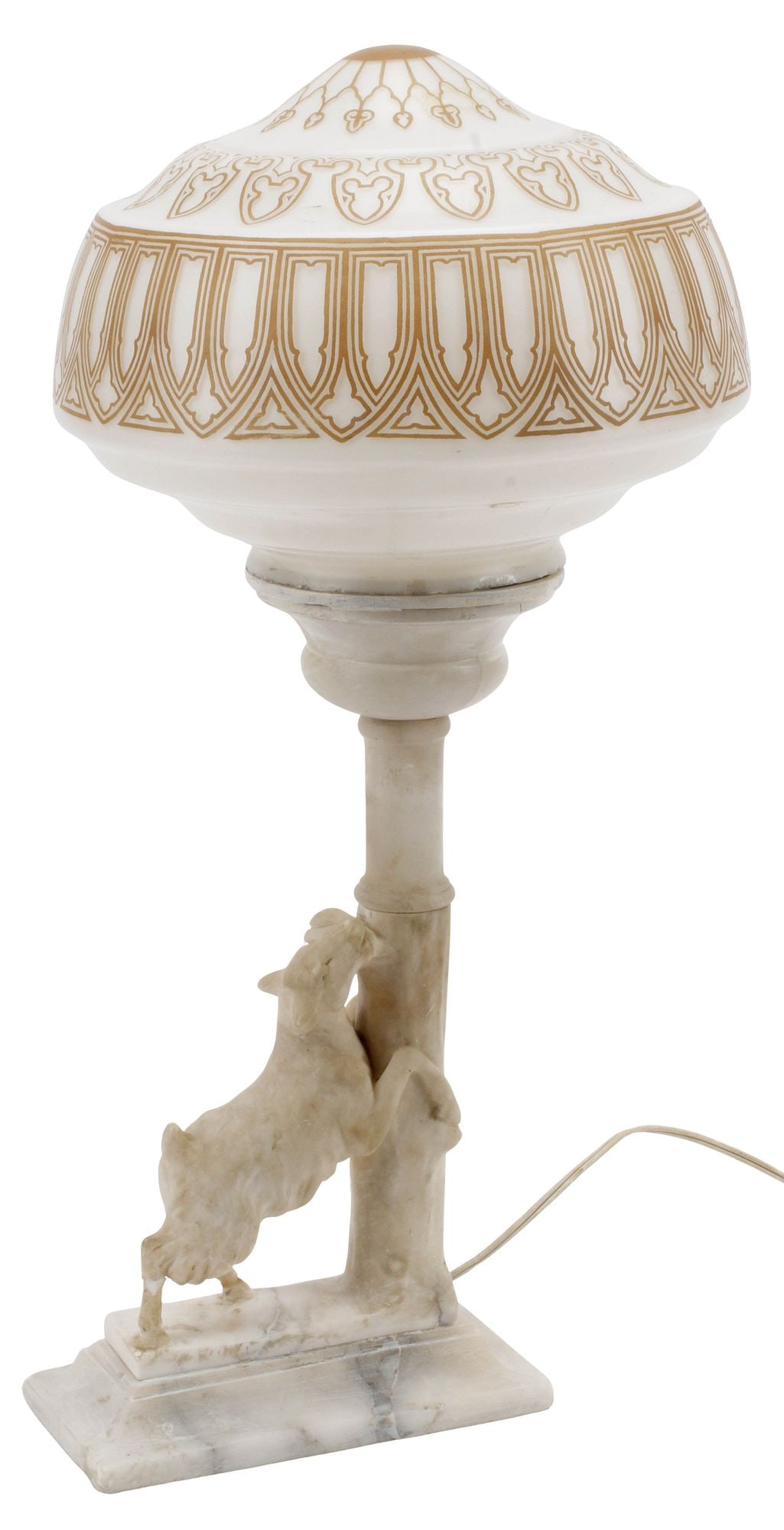 ITALIAN CARVED ALABASTER FIGURAL GOAT TABLE LAMP WITH GLASS SHADE (1 of 4)