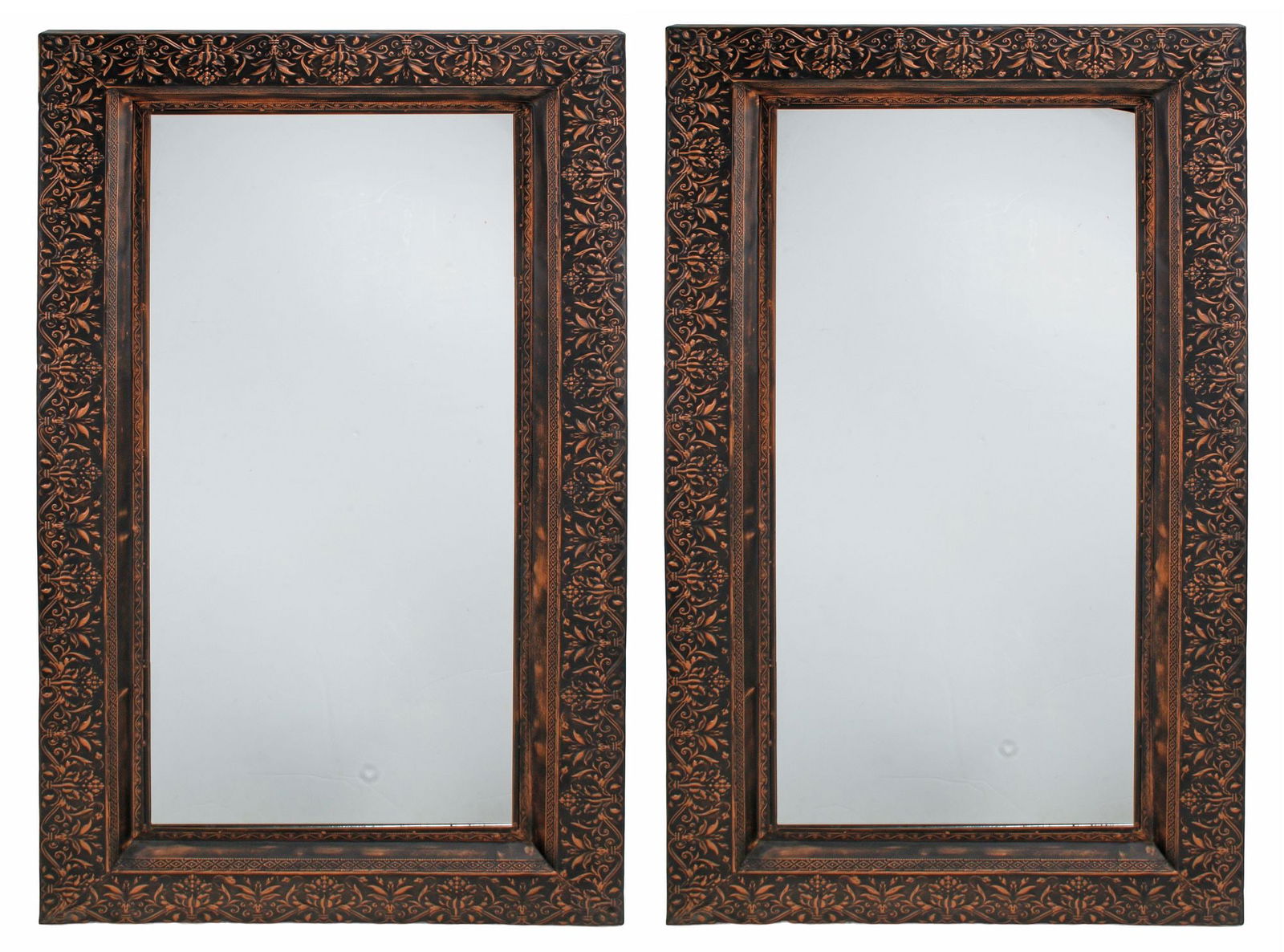 (2) LARGE REPOUSSE COPPER-TONE METAL RECTANGULAR WALL MIRRORS, 74"H - 3