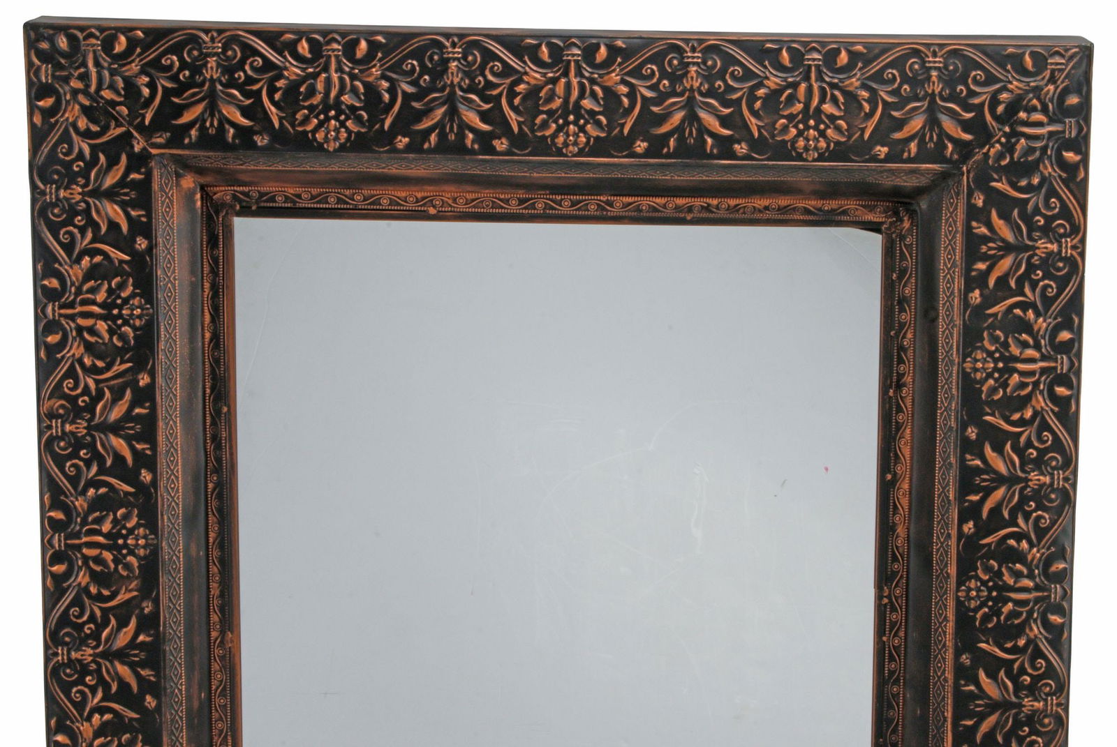 (2) LARGE REPOUSSE COPPER-TONE METAL RECTANGULAR WALL MIRRORS, 74"H - 4