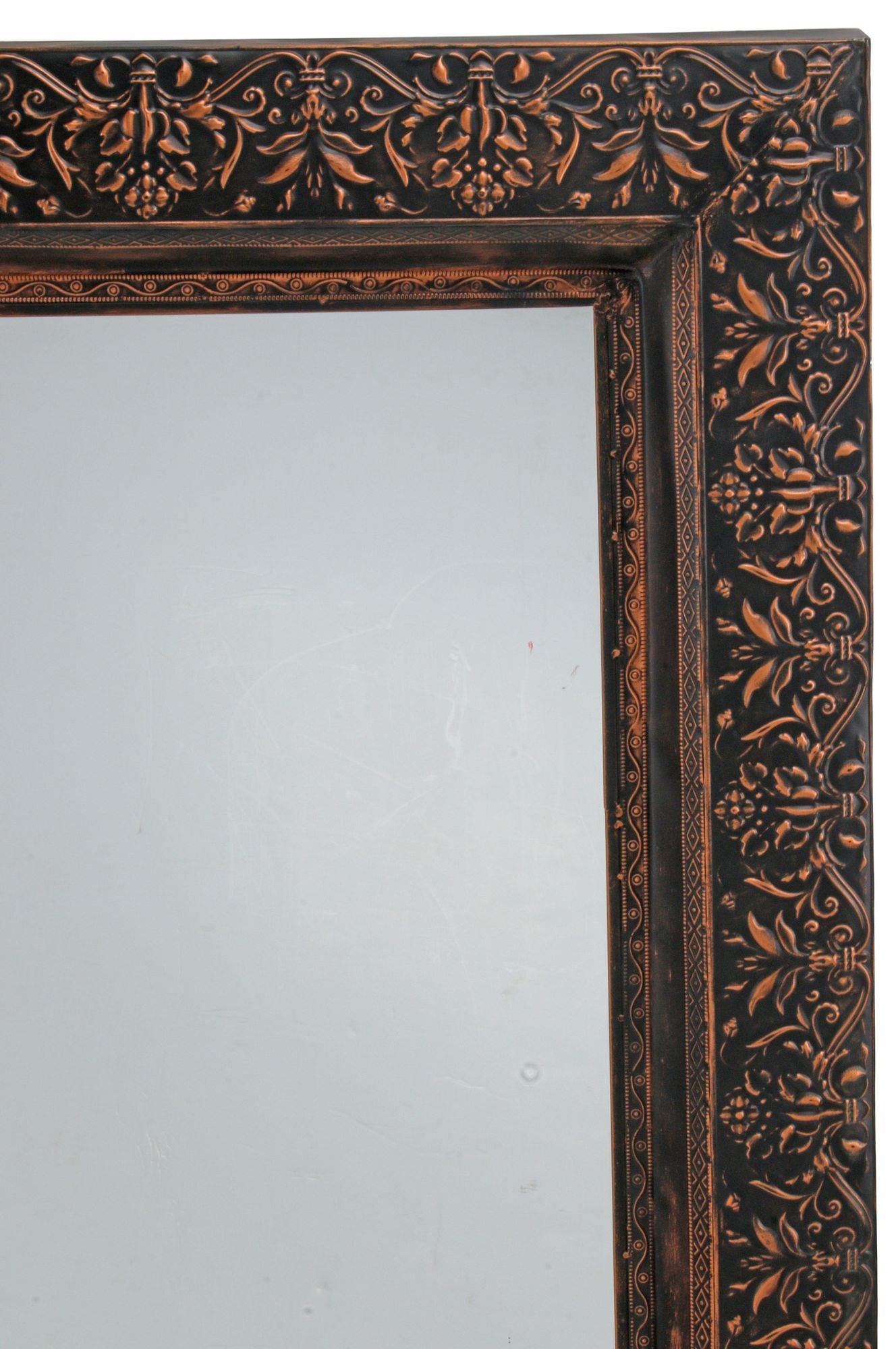 (2) LARGE REPOUSSE COPPER-TONE METAL RECTANGULAR WALL MIRRORS, 74"H - 5