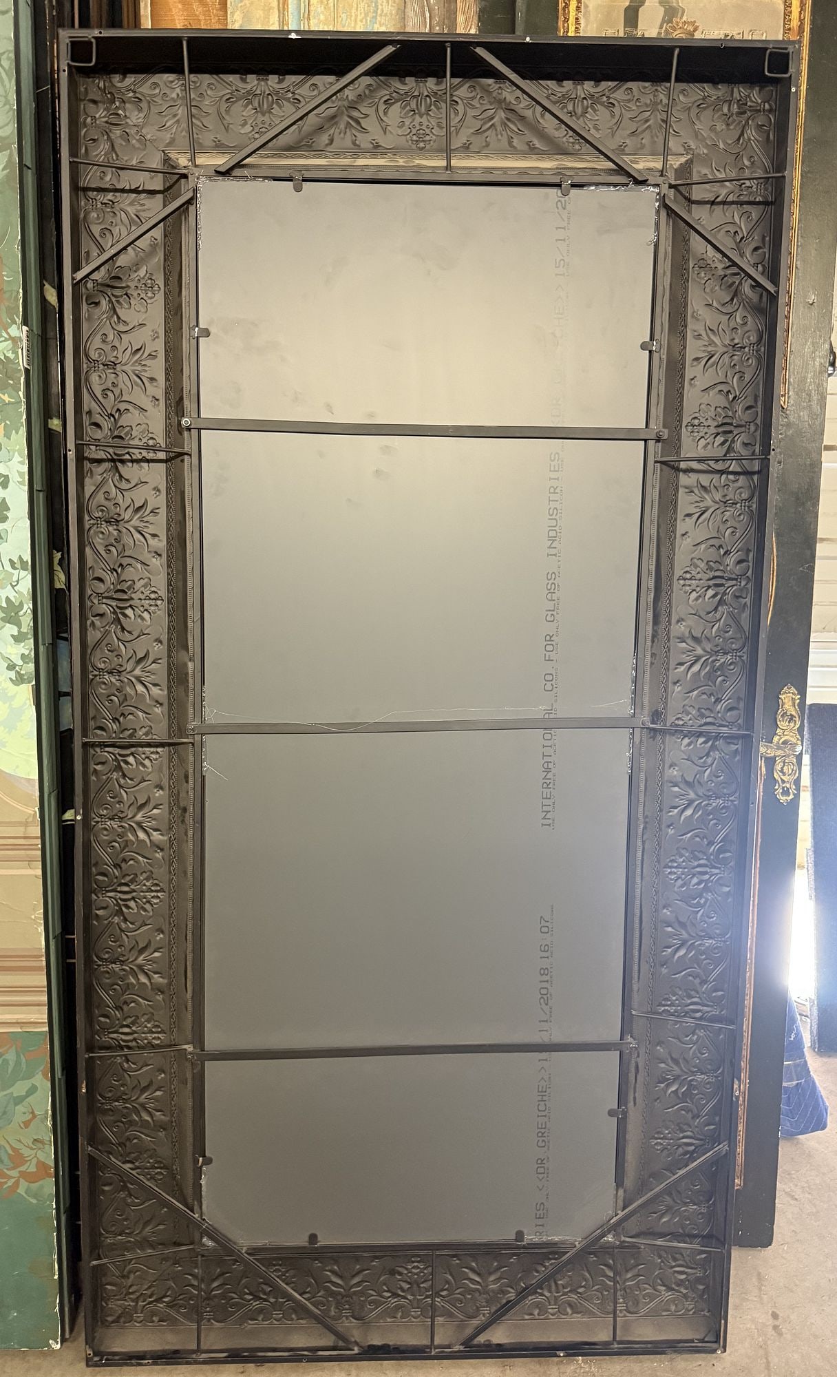 (2) LARGE REPOUSSE COPPER-TONE METAL RECTANGULAR WALL MIRRORS, 74"H - 6