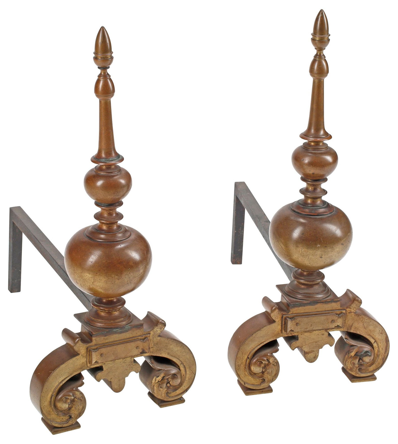 (2) BRONZE TURNED-FORM FIREPLACE CHENETS / ANDIRONS (1 of 4)