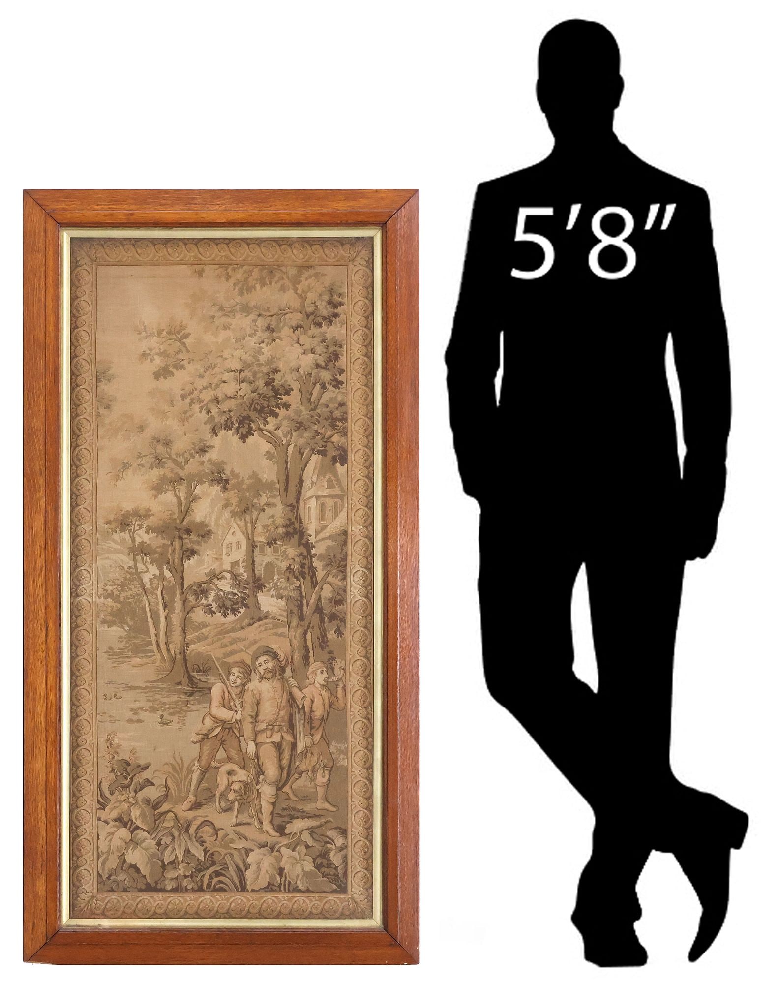 FRAMED CONTINENTAL TAPESTRY, HUNTERS AND DOG, 60" X 32" (1 of 4)