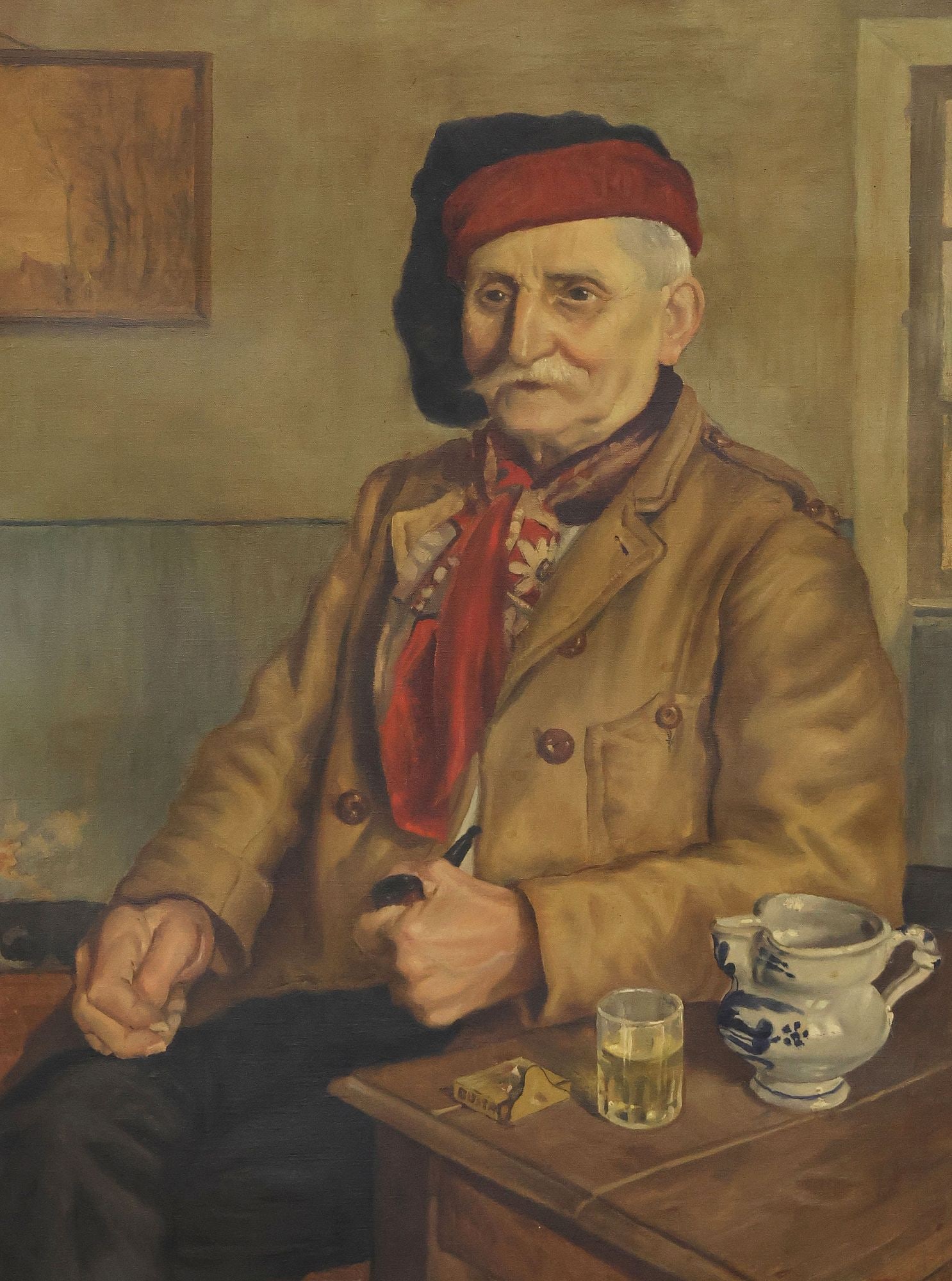 FRANCESCO TORSEGNO (1922-2011) OIL PAINTING, ELDERLY MAN SMOKING: Framed oil on canvas painting, Elderly Man Smoking a Pipe, signed lower right Cesco Torsegno (Francesco Torsegno, Italian, 1922-2011), partially obscured, dated [19]44, further dated 24 February 1944