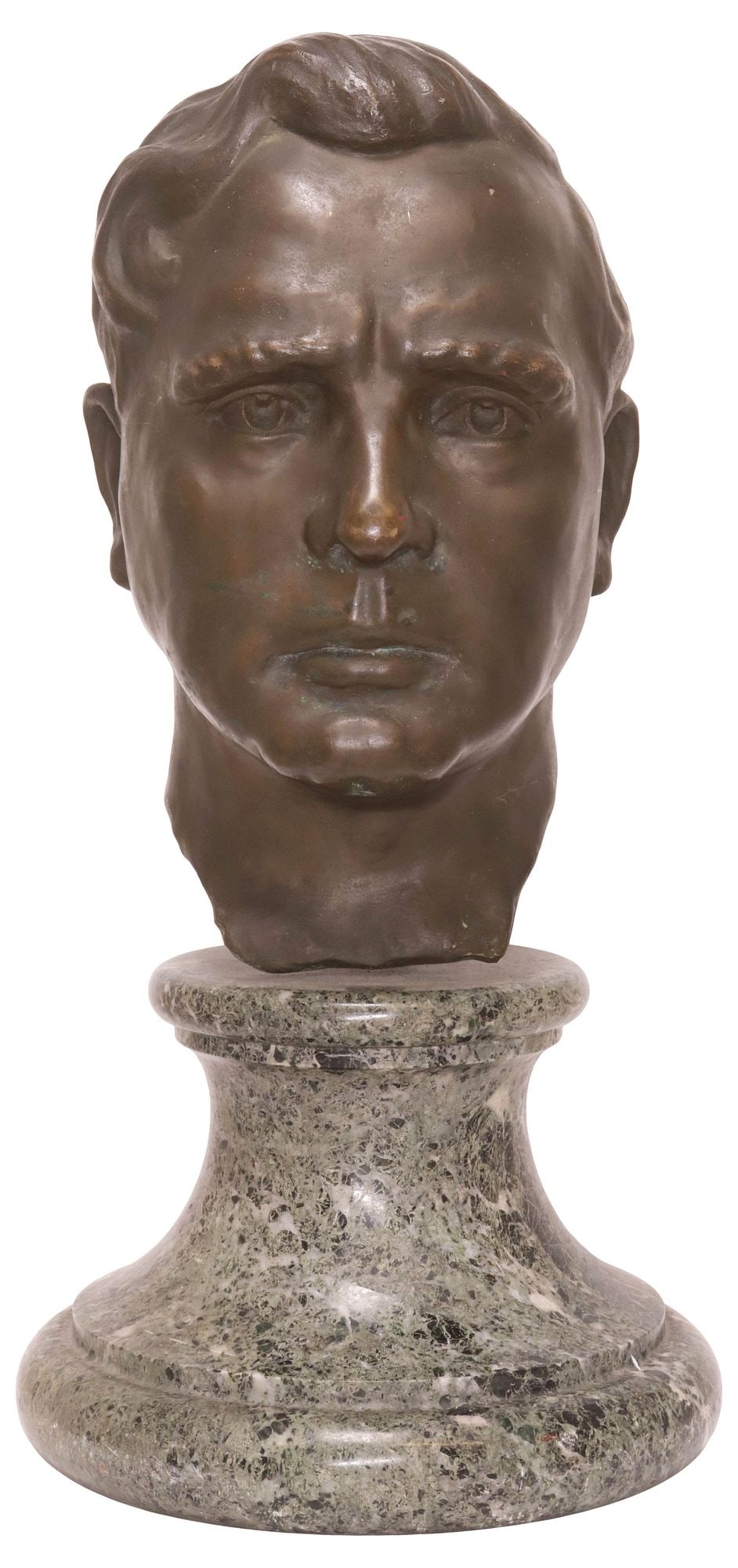 PATINATED BRONZE SCULPTURE ON MARBLE SOCLE, MALE BUST (1 of 3)