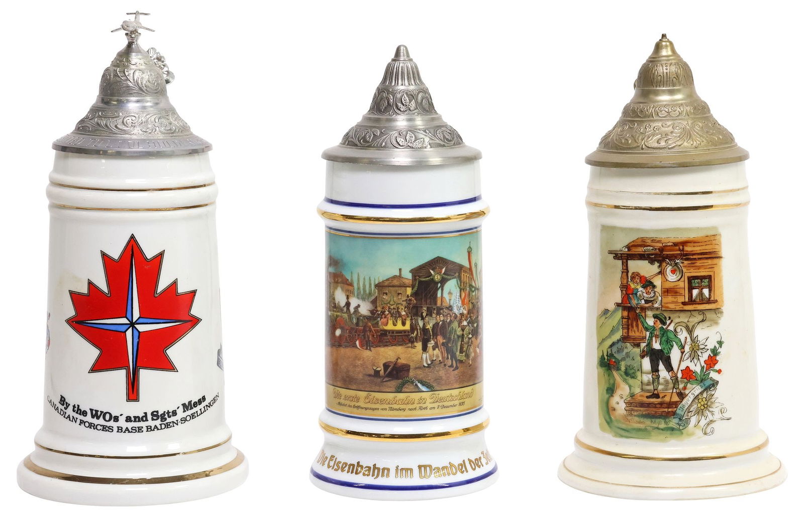 (3) GERMAN COMMEMORATIVE GILT-TRIMMED BEER STEINS (1 of 7)