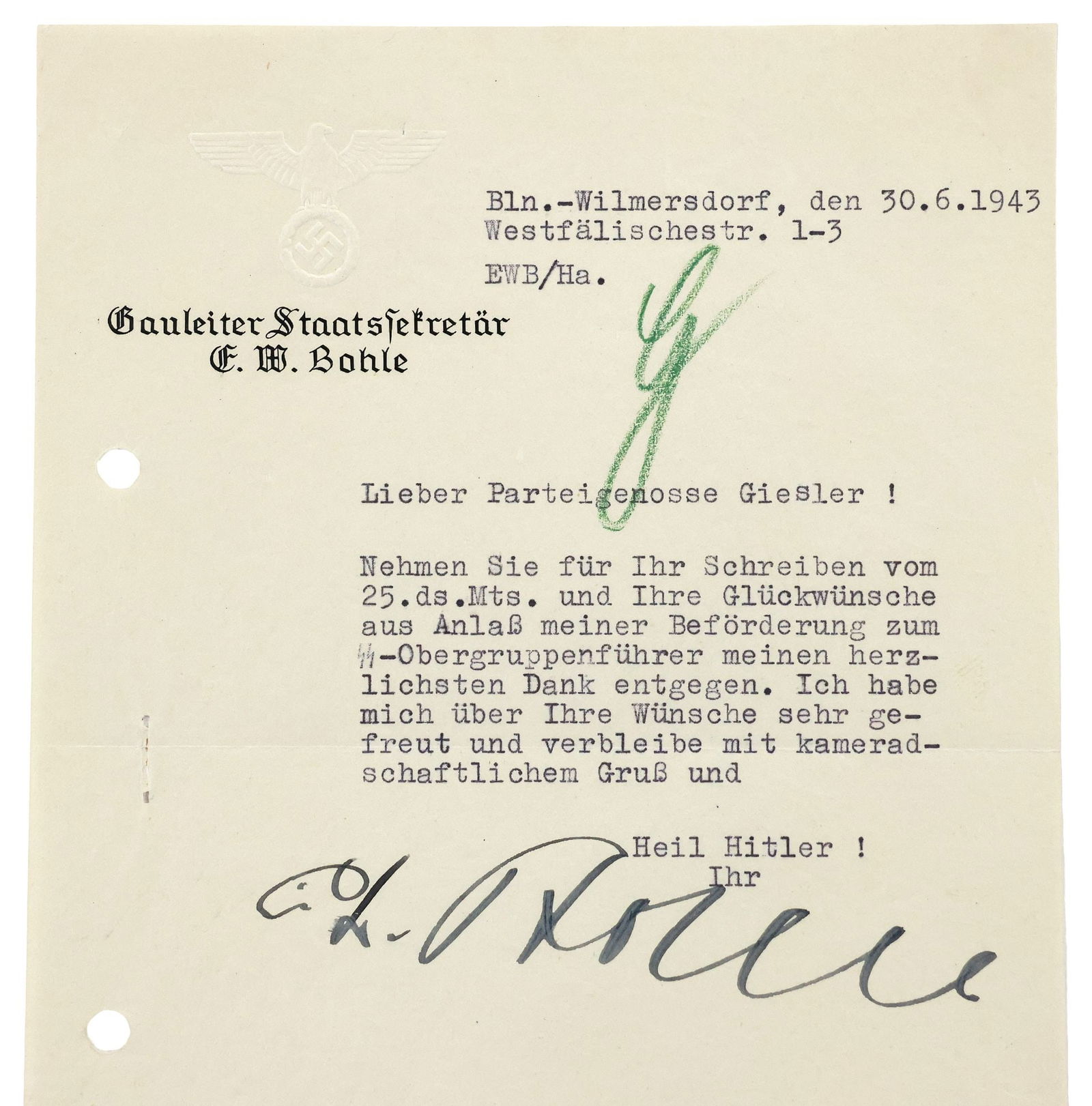 (32) GERMAN WWII OFFICIALS SIGNED NOTES, GORING FORMS - 6